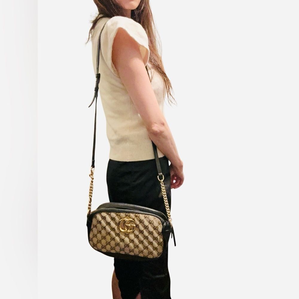 Gucci Beige and Black Gg canvas Marmont Crossbody Bag